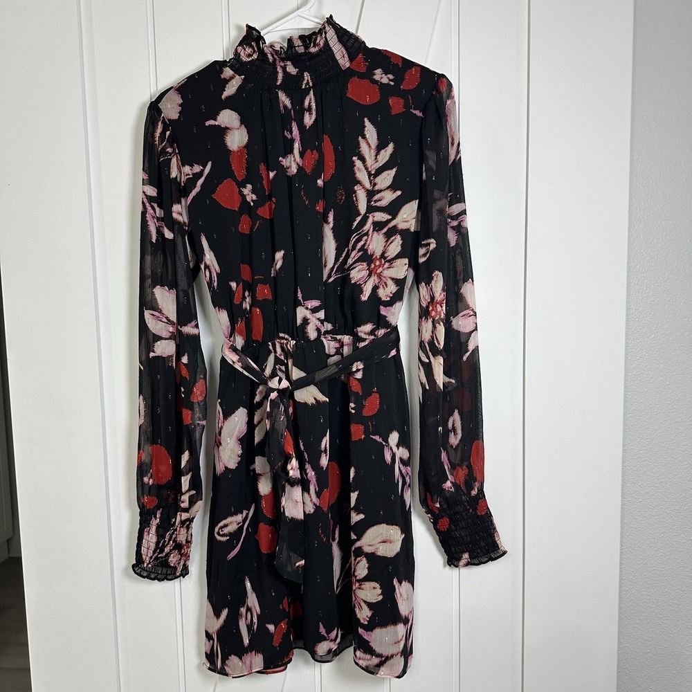 Sanctuary Women's Floral Dress Black Red Pink Size XS NWT Sheer Sleeves